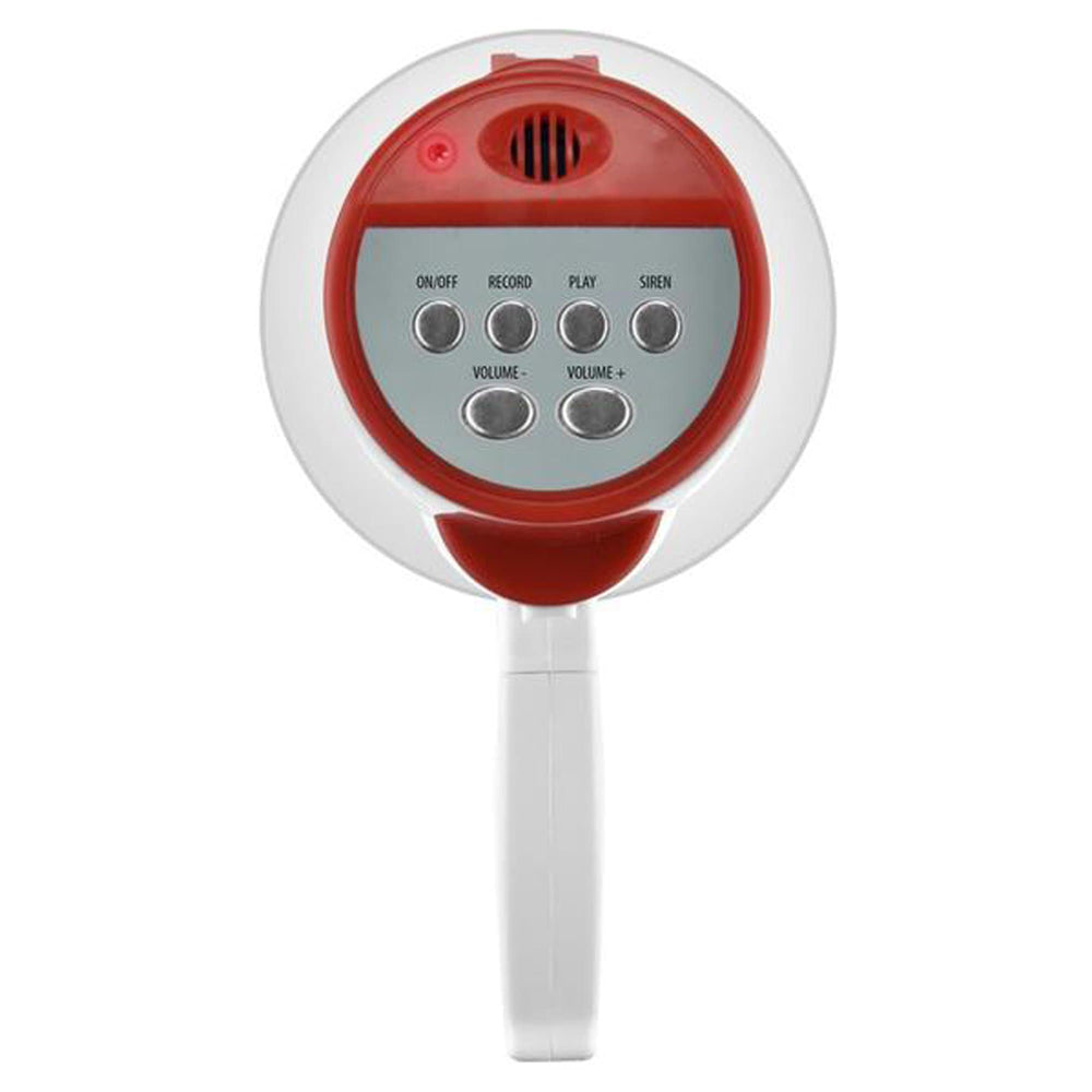megaphone siren top view showing buttons