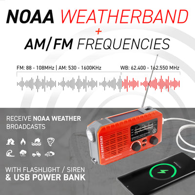 72Hours red Crusader one NOAA weatherband radio with flashlight and powerbank
