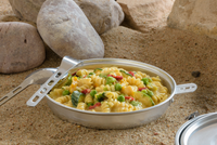 pasta primavera served in metal plate