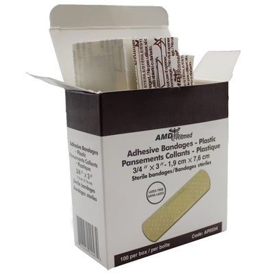 Adhesive Bandages, Sterile, 3/4" x 3" (1.9cm x 7.6cm) - AMD Ritmed (100/box)