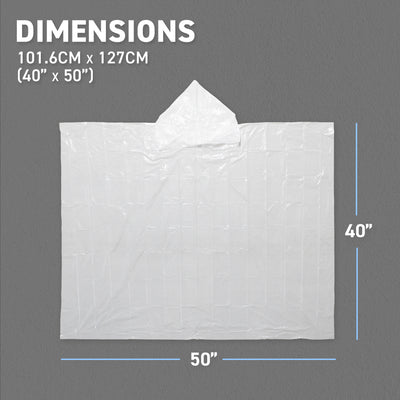 72HRS Disposable Hooded Rain Poncho Dimensions 2