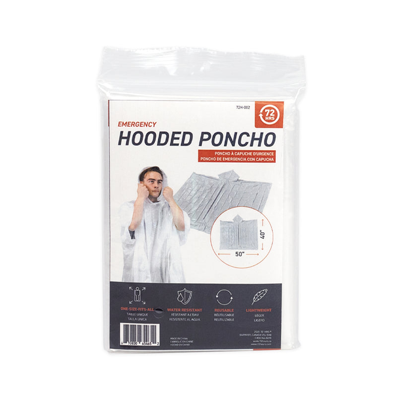 72HRS Disposable Hooded Rain Poncho