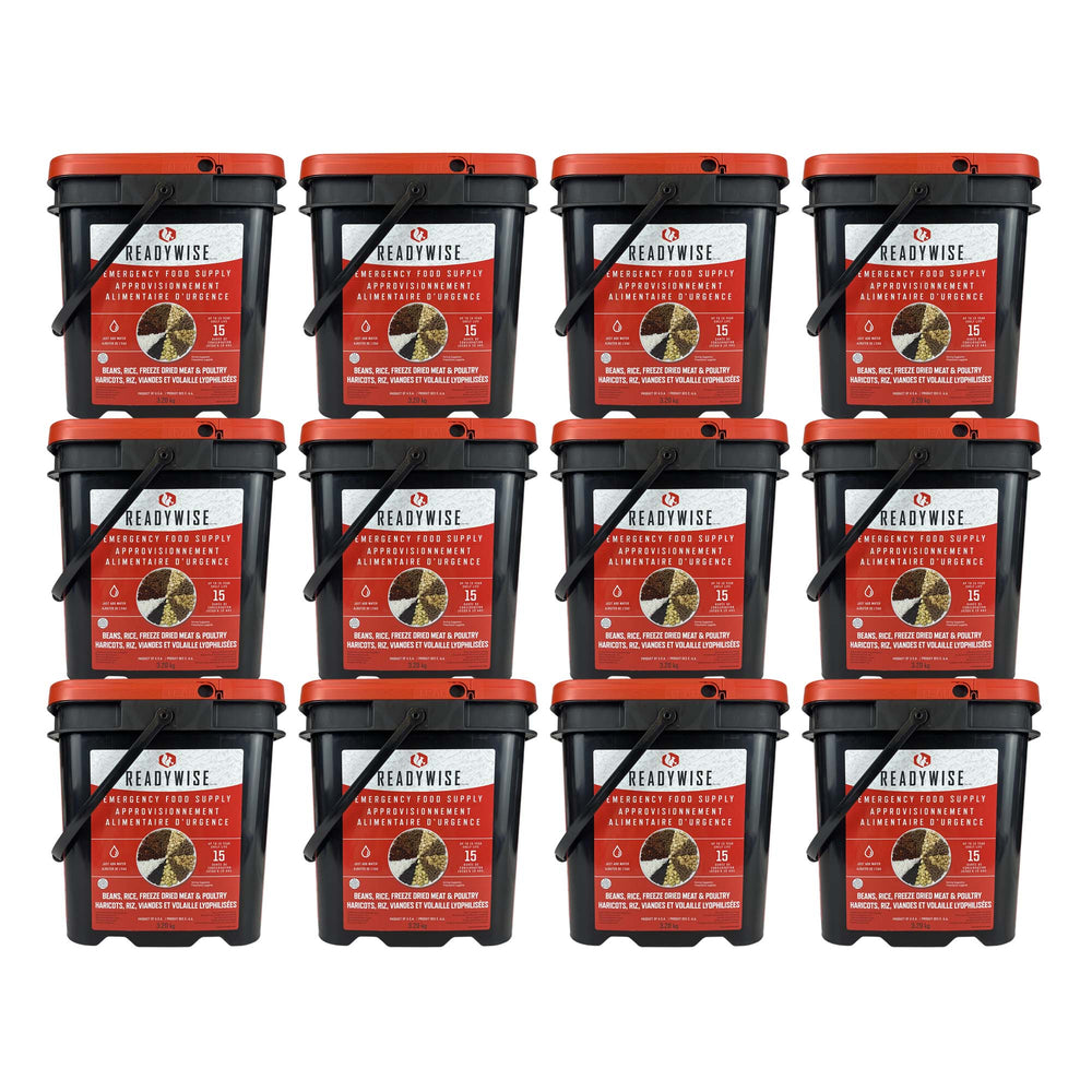 ReadyWise Emergency Freeze Dried Meats and Beans + Rice, 12 Buckets Combo