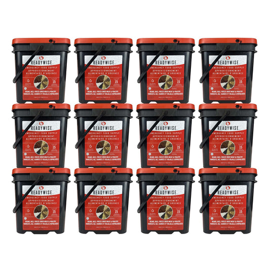 ReadyWise Emergency Freeze Dried Meats and Beans + Rice, 12 Buckets Combo