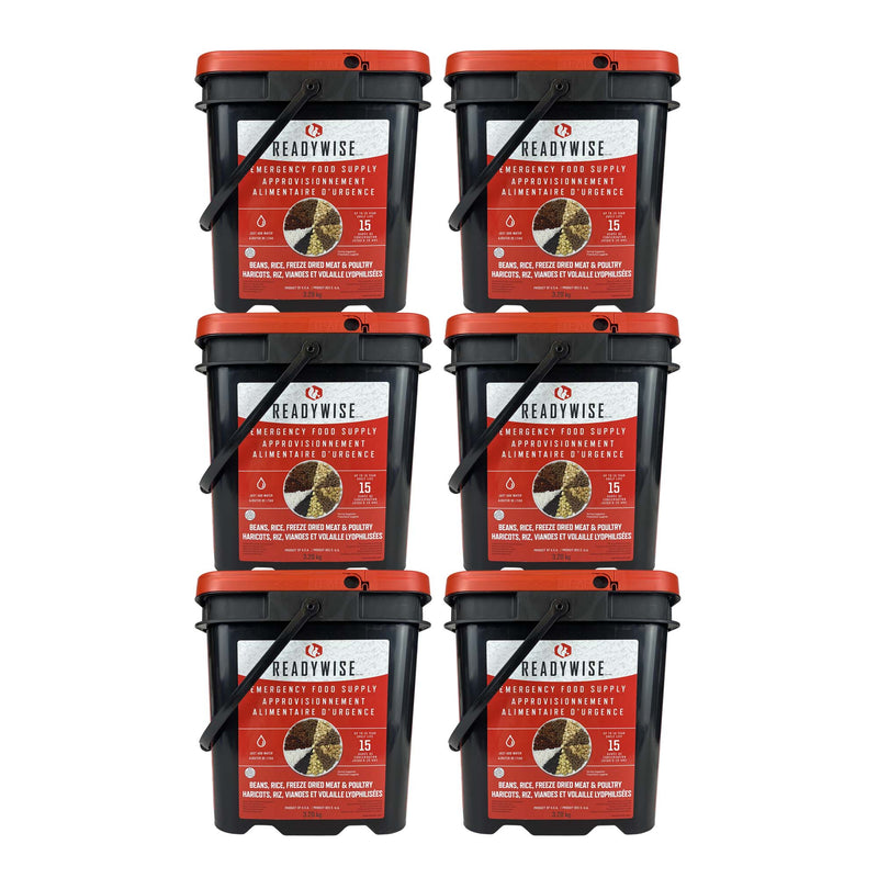 ReadyWise Emergency Freeze Dried Meats and Beans + Rice, 6 Buckets Combo