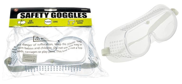 Safety Goggles, Adjustable Elastic Headband, Built-in Vents inside and outside of packaging