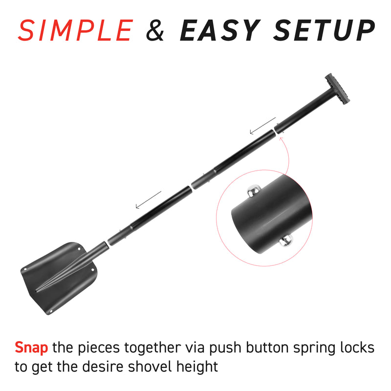 Black Aluminum Compact Multi-Purpose Shovel easy set up