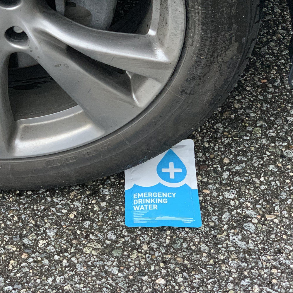 72HRS water pouch driven over by car